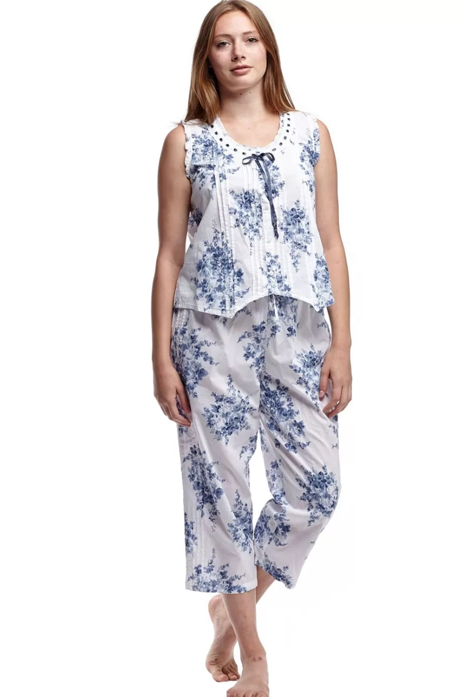Best 100% Cotton Pjs- Blue And White Floral Print Pajamas
