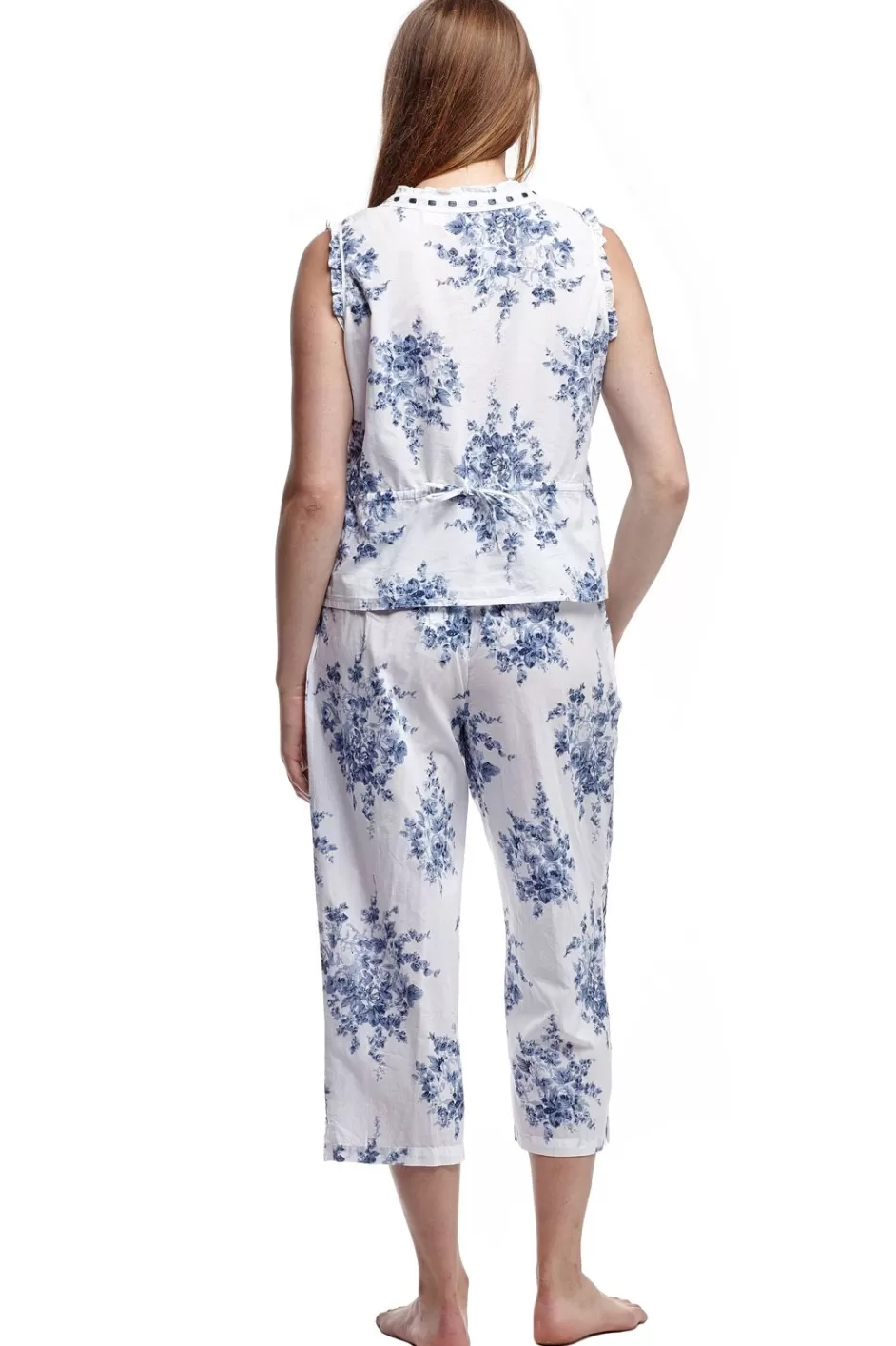 Best 100% Cotton Pjs- Blue And White Floral Print Pajamas
