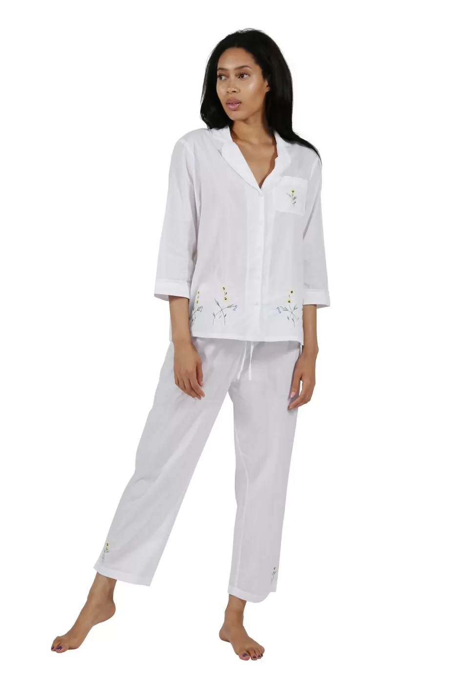 Cheap 100% Cotton Sunflower Embroidered Pajama Set Pajamas