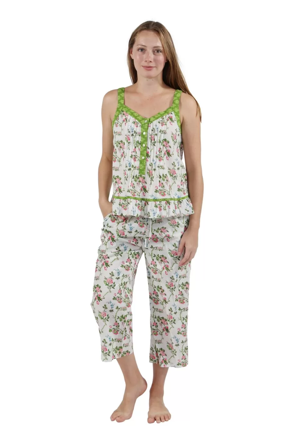 Cheap Climbing Roses Sleeveless Cotton Pj Pajamas