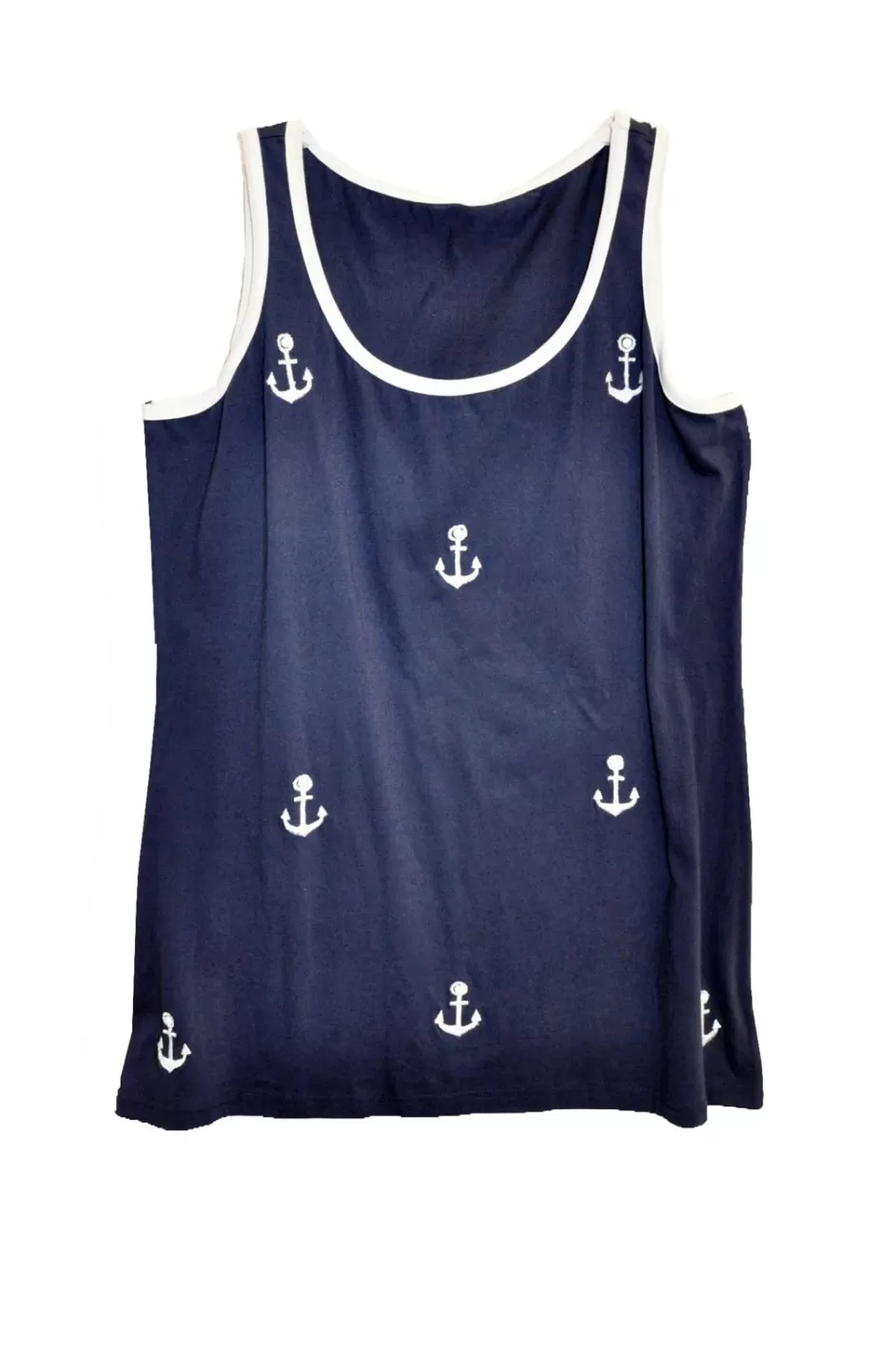 Cheap Cotton Knit Tank With Anchor Embroidery - Plus Size Plus Tops