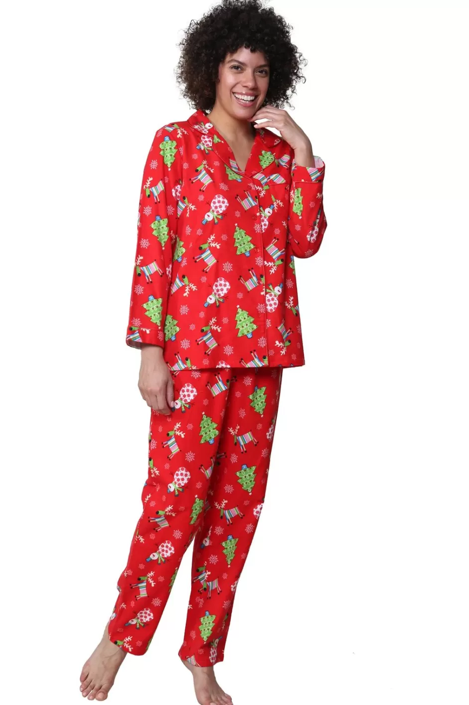 New Flannel Reindeer Print Pajama Set Pajamas