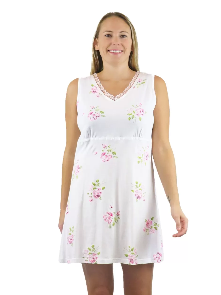 Clearance Floral Printed Cotton Knit Chemise Chemises