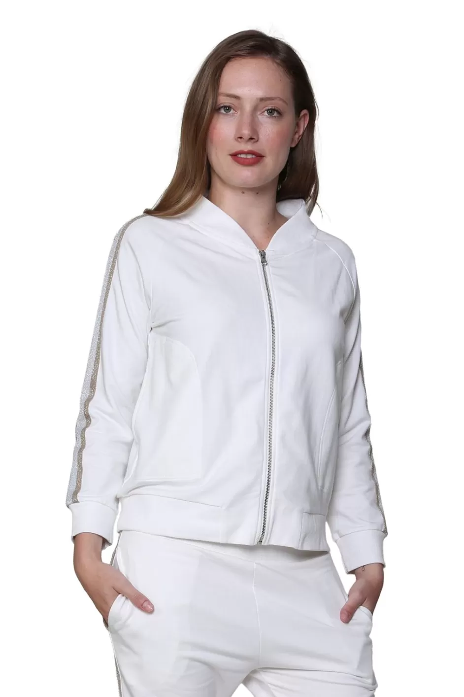 Fashion French Terry Cotton 2-Piece Zip-Front Track Pant Set Tops