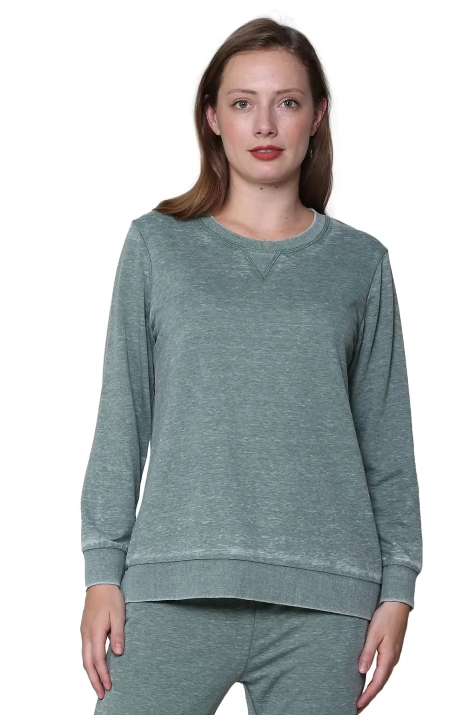 Best Sale Heathered Crew Neck French Terry Sweatshirt Tops