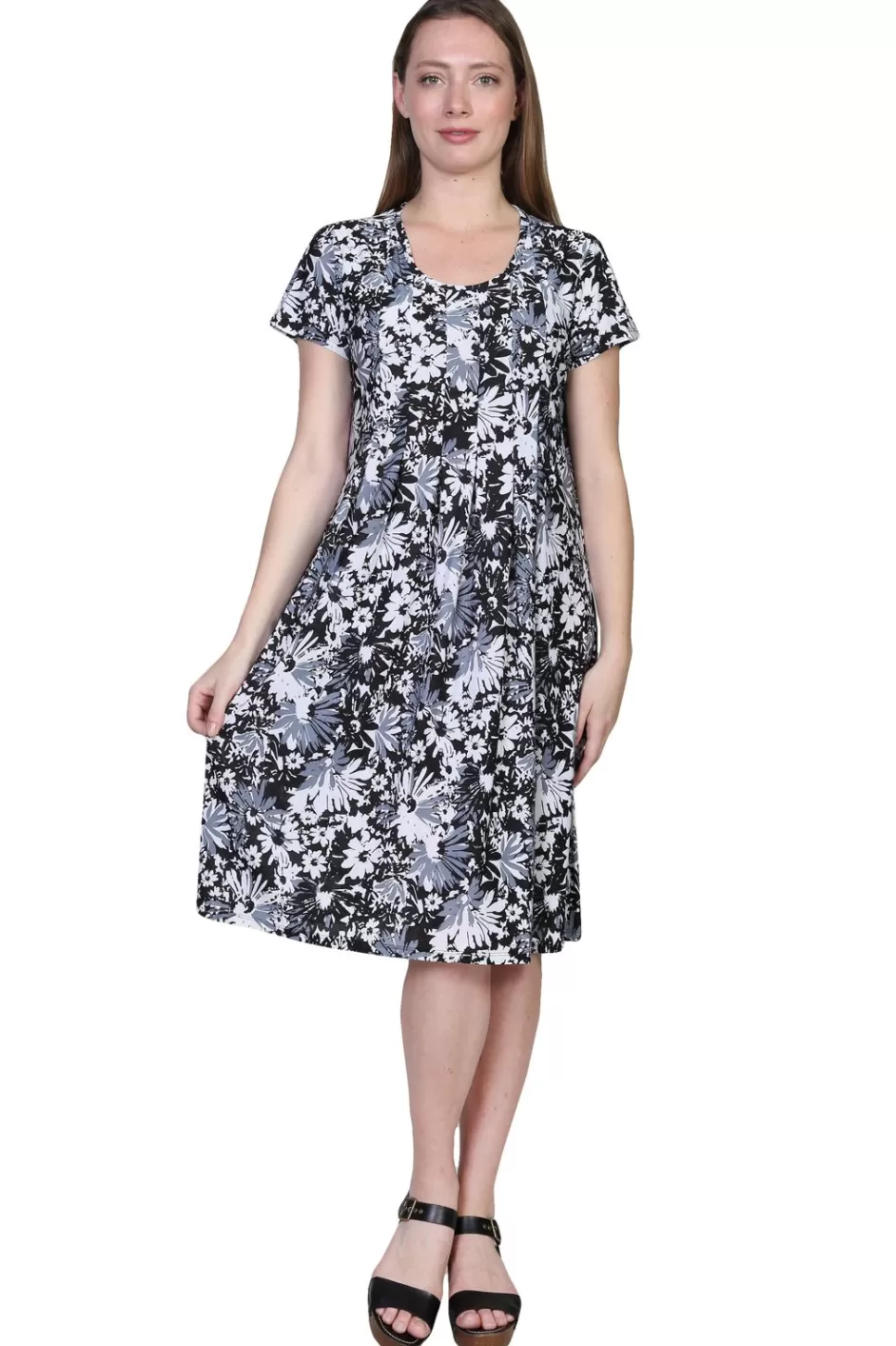 Flash Sale La Cera Black And White Print Short Sleeve Dress Knit Dresses
