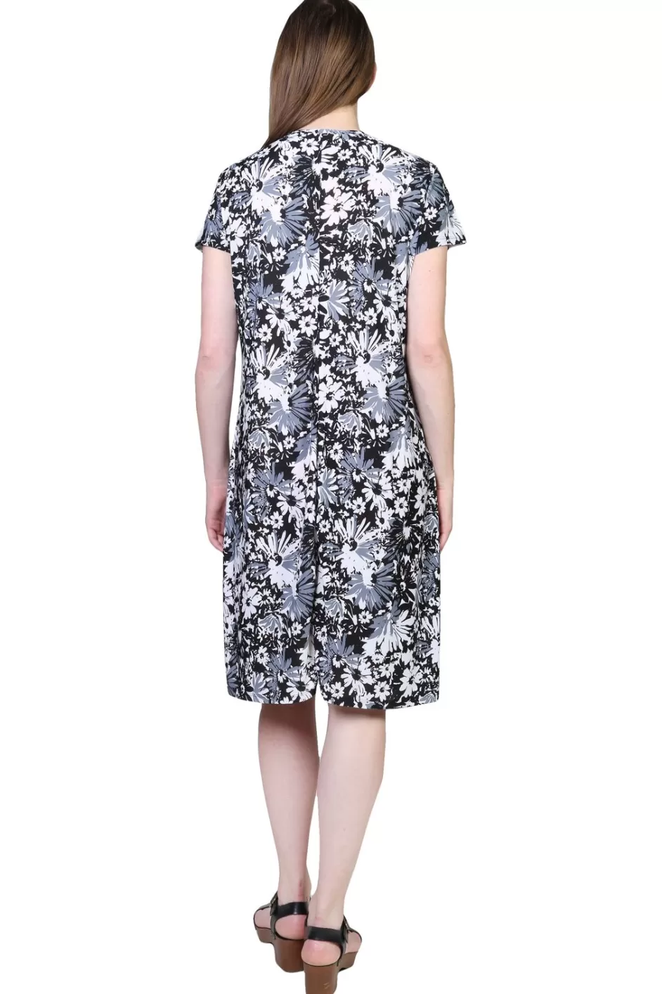 Flash Sale La Cera Black And White Print Short Sleeve Dress Knit Dresses