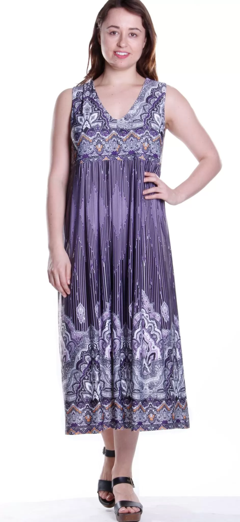 Flash Sale La Cera Border Print Sleeveless Printed Maxi Dress Knit Dresses