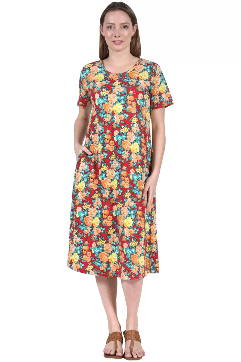 Discount La Cera Floral Printed A-Line Dress Knit Dresses