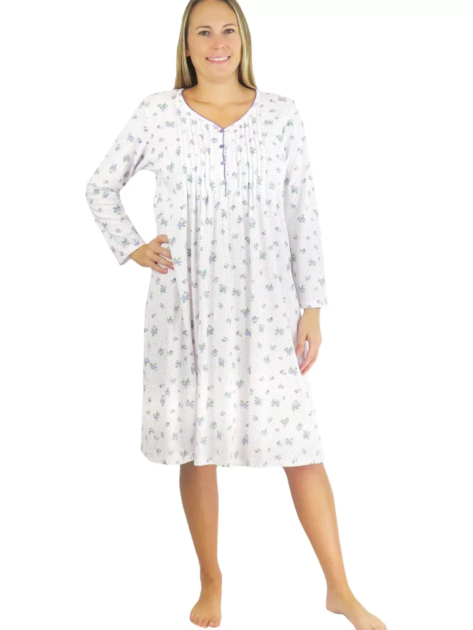 Best La Cera Lilac Floral Print Cotton Knit Gown Gowns
