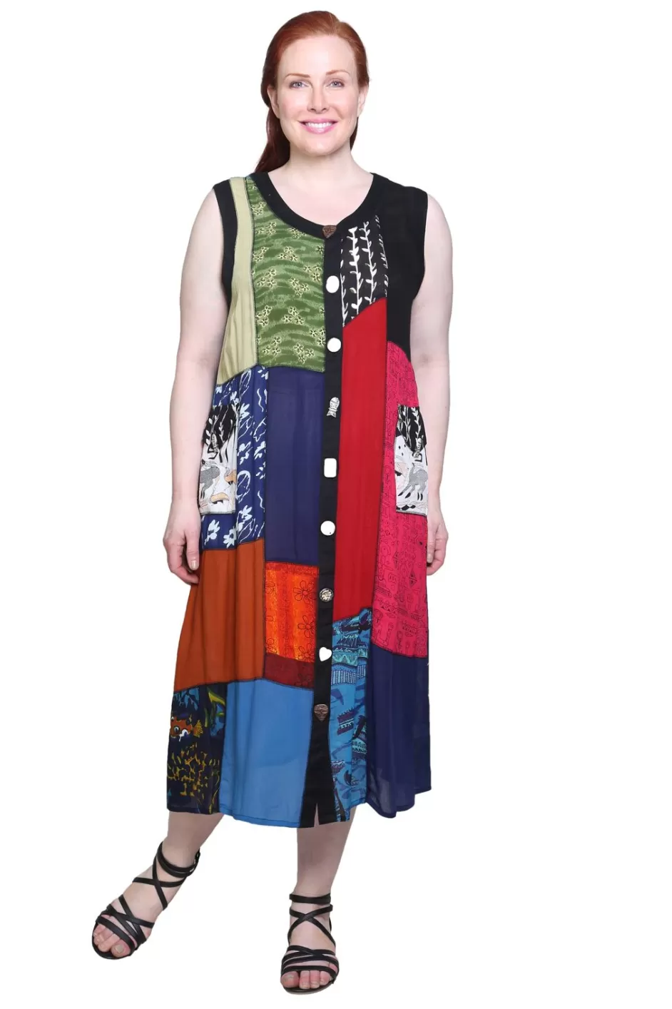 Cheap La Cera Multi Print Plus Size Sleeveless Dress Plus Dresses