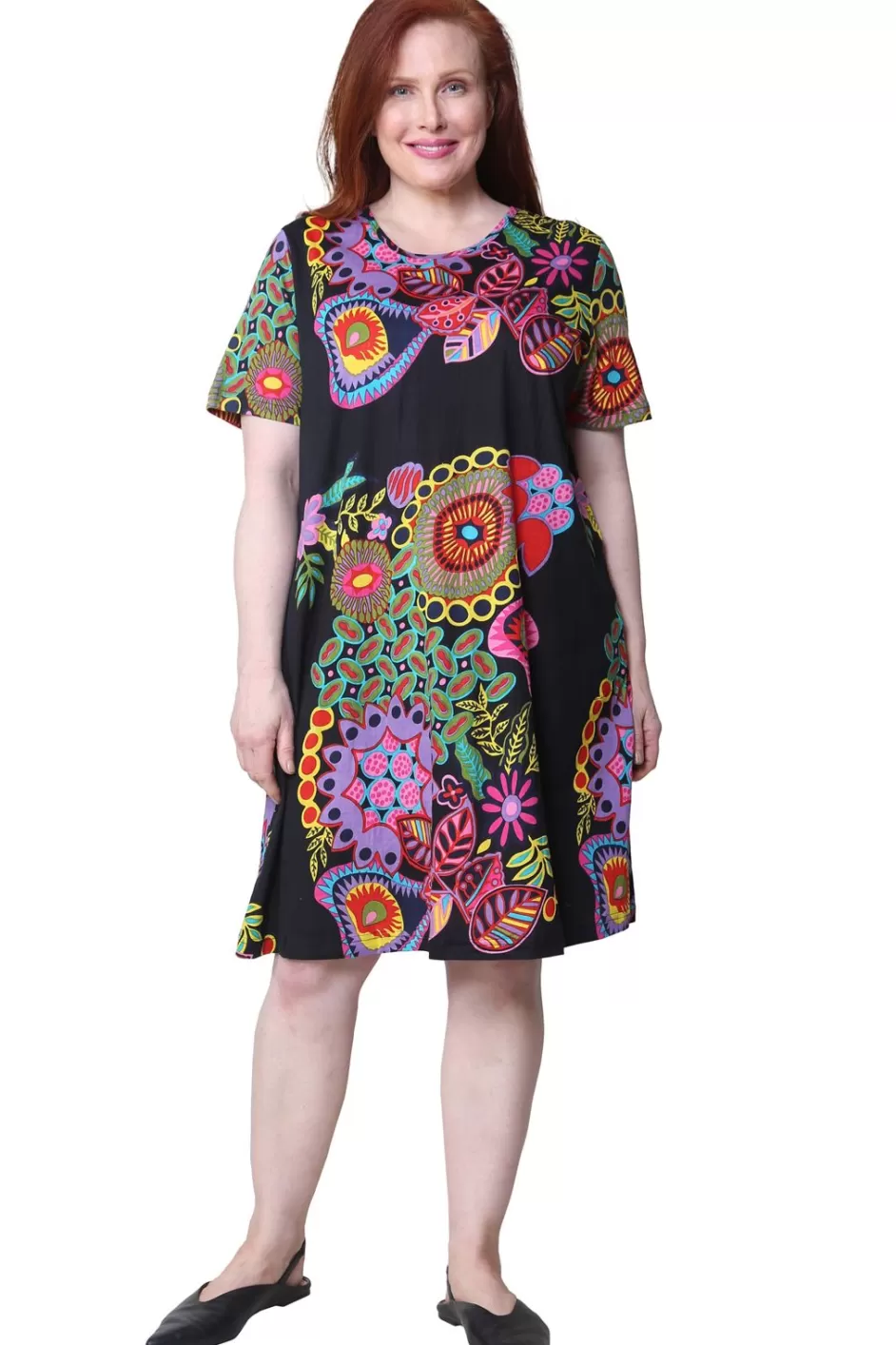 Best La Cera Novelty Floral Print Plus Size Short Sleeve Dress Plus Dresses