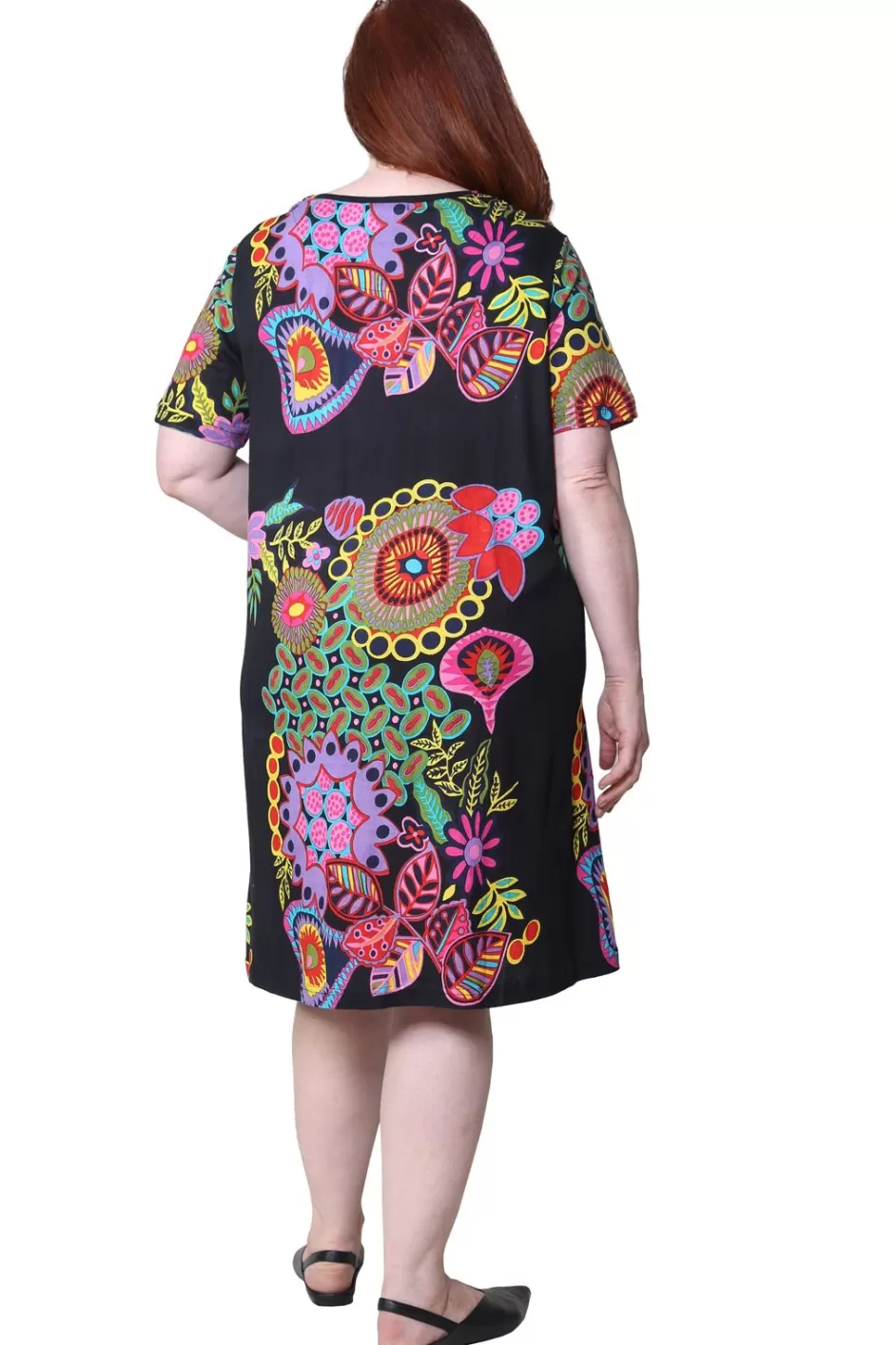 Best La Cera Novelty Floral Print Plus Size Short Sleeve Dress Plus Dresses