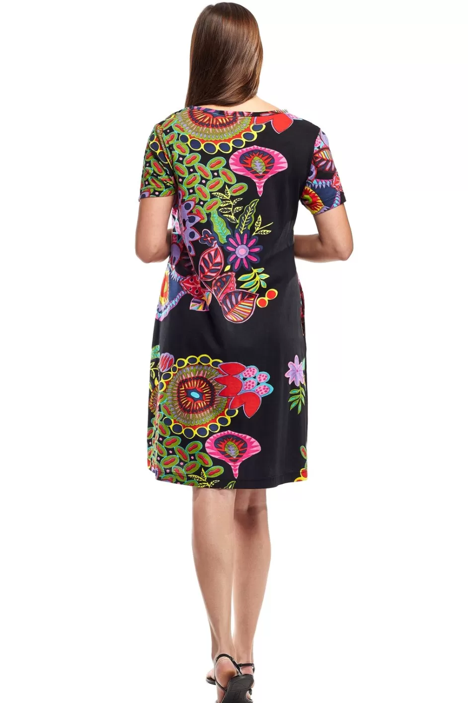 Discount La Cera Novelty Floral Print Short Sleeve Dress Knit Dresses