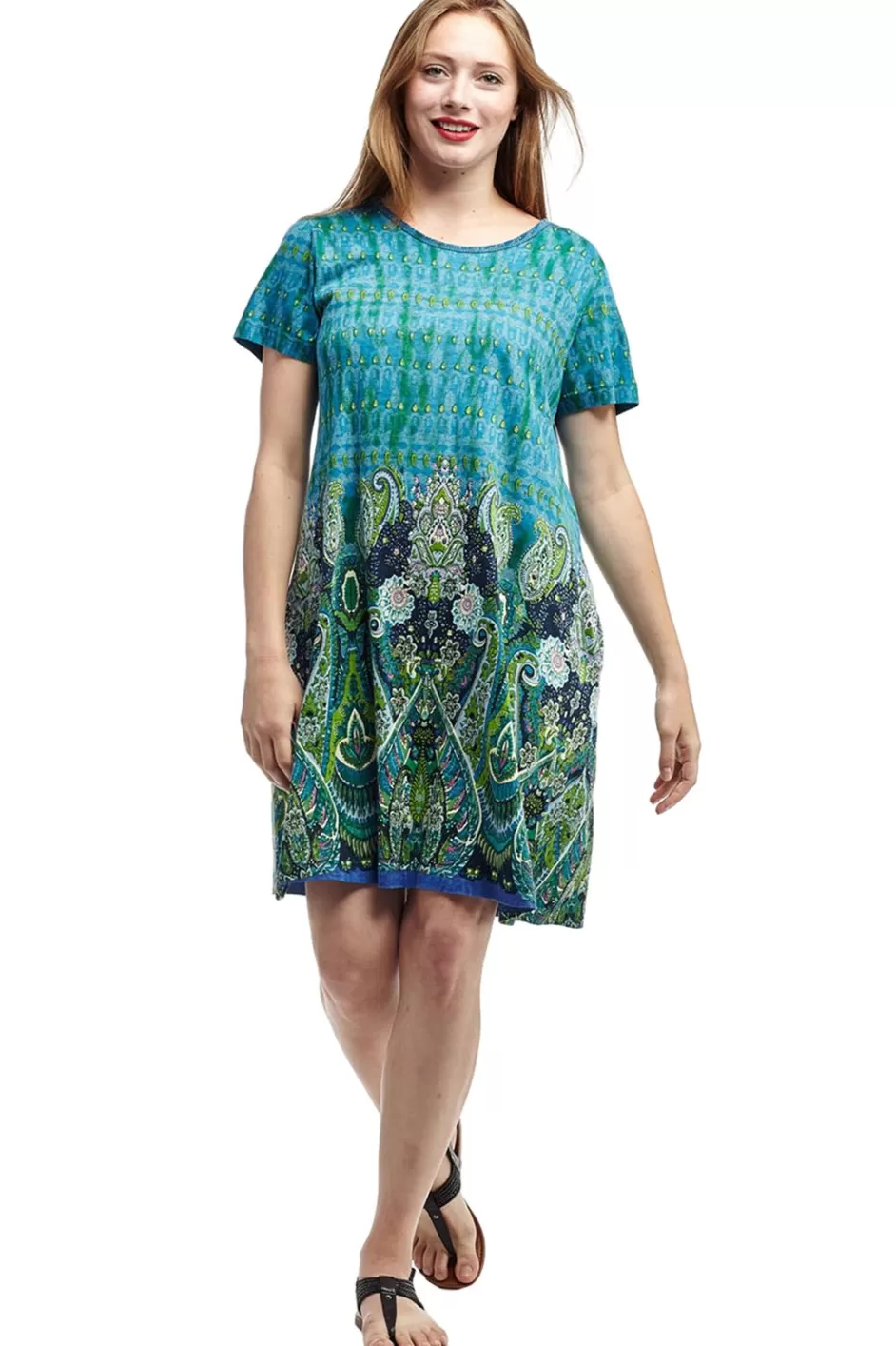 Hot La Cera Novelty Paisley Print Short Sleeve Dress Knit Dresses