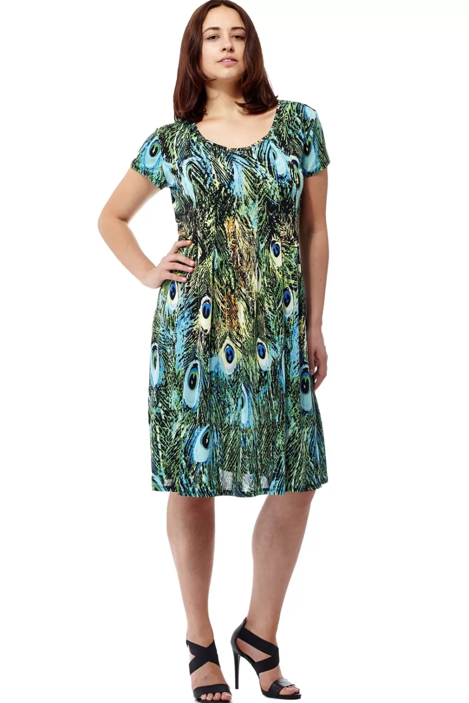 Fashion La Cera Print Short Sleeve Dress Knit Dresses