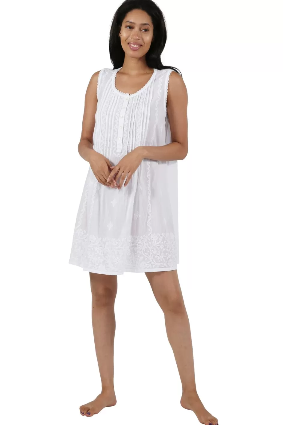 Best Sale La Cera Sleeveless Pleated Button Front Chemise Chemises