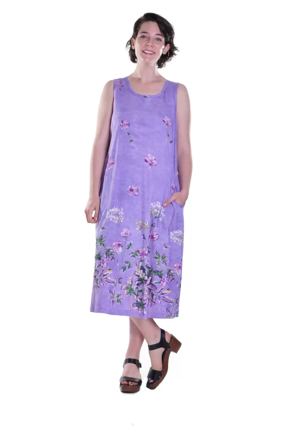 Flash Sale La Cera Sleeveless Printed A-Line Cotton Jersey Knit Dress Knit Dresses