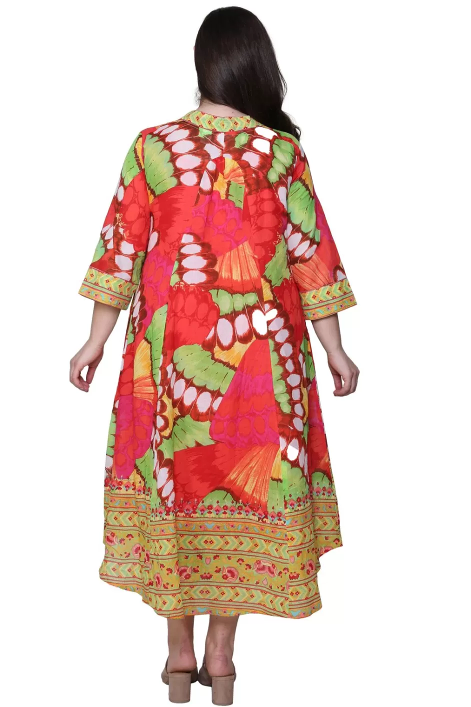 Store La Cera Women'S Plus Size High-Low Butterfly Printed Caftan Plus Dresses