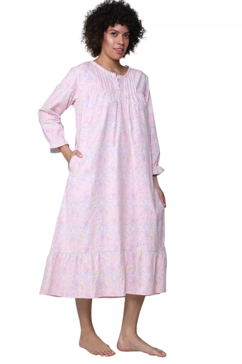 Fashion Lace Trimmed Cotton Flannel Wispy Floral Night Gown Gowns