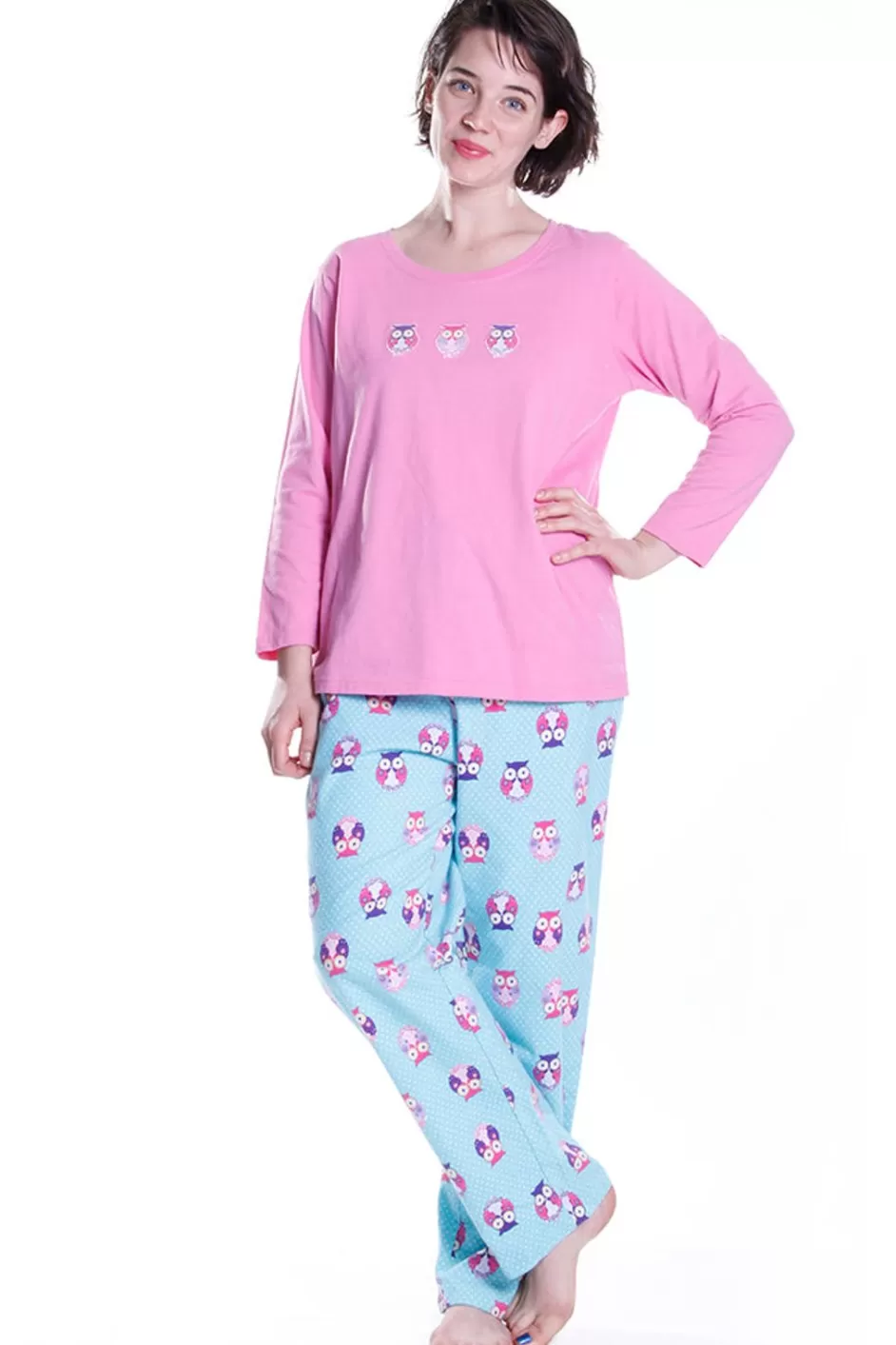 Online Owl Print Flannel Pajama Set Pajamas