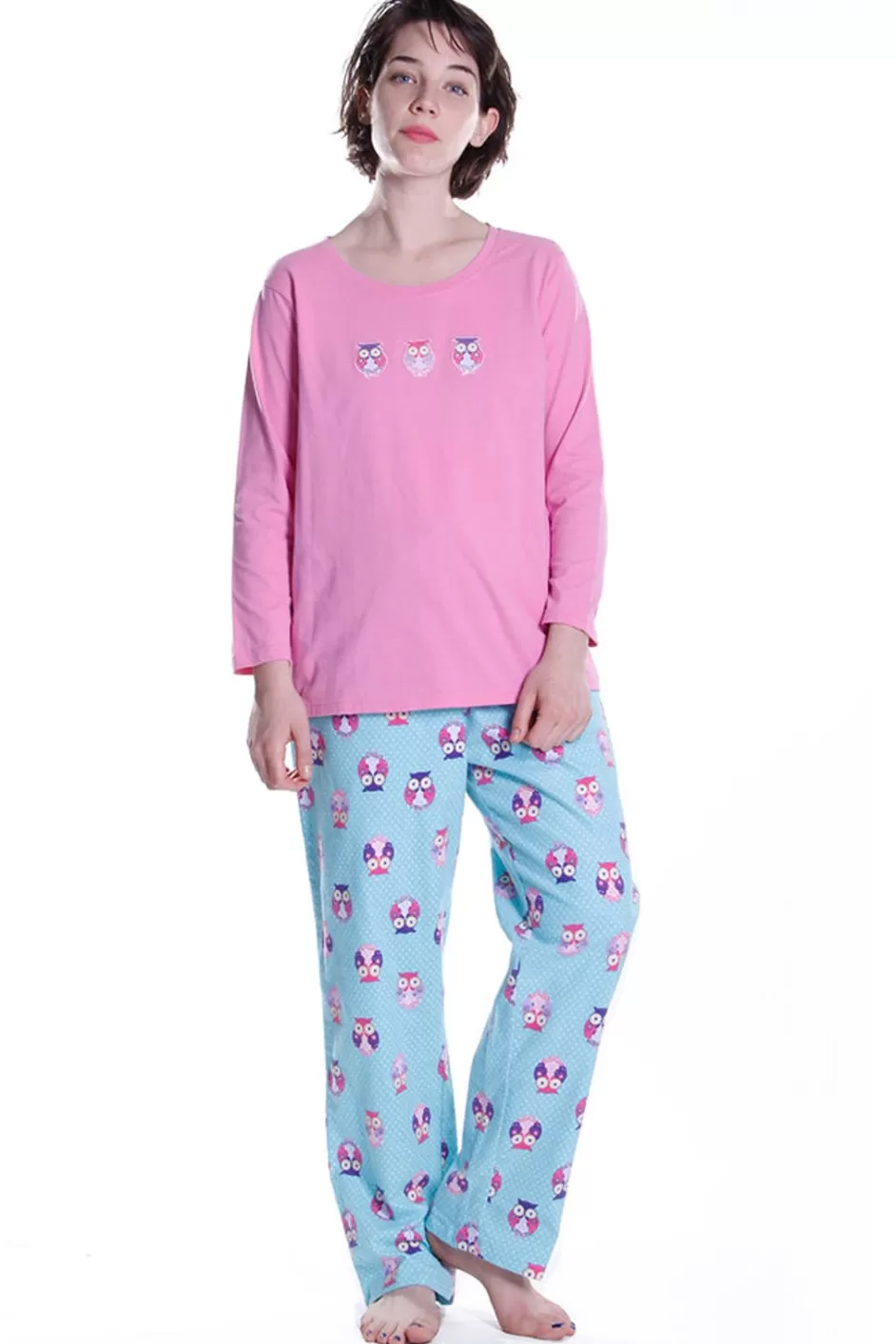 Online Owl Print Flannel Pajama Set Pajamas