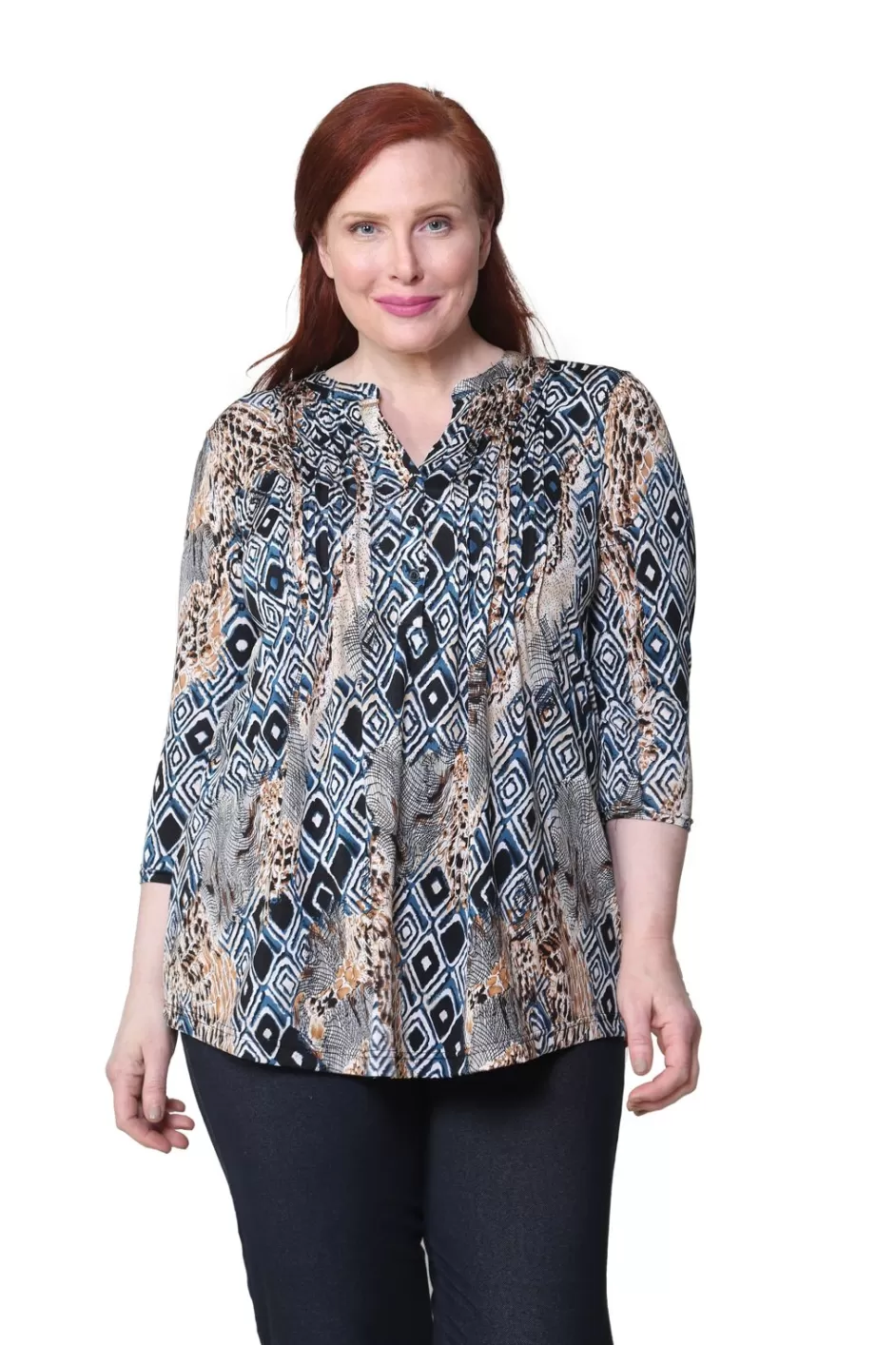 Cheap Plus Size La Cera Malabar Batik Print Tunic Plus Tops