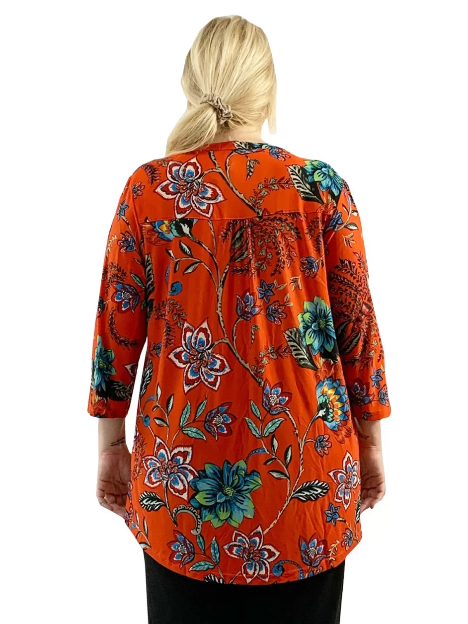 Cheap Plus Size La Cera Mandarin Floral Print Tunic Plus Tops