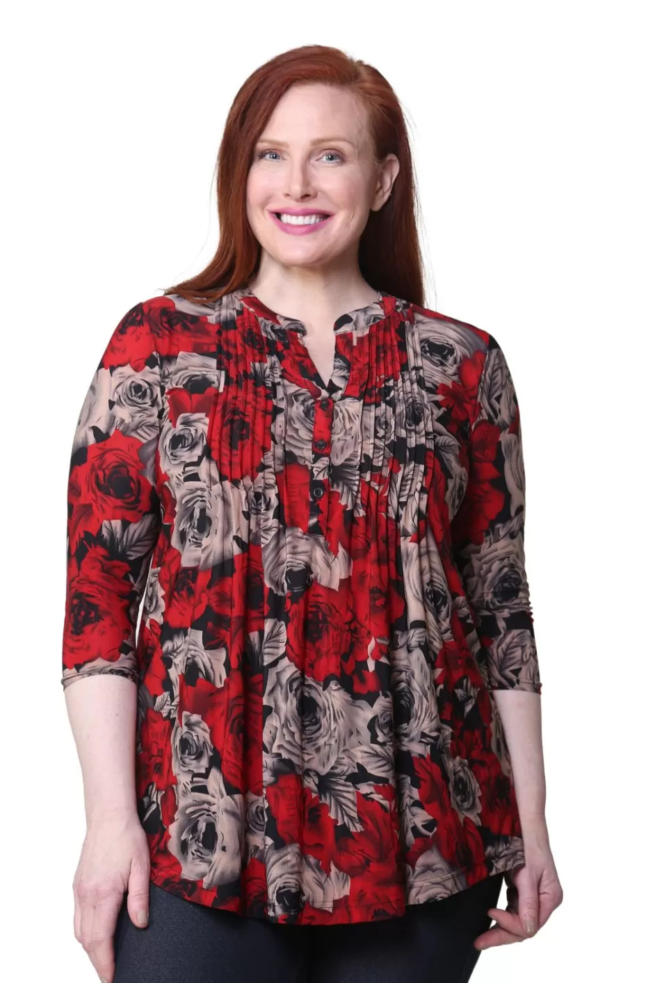 Cheap Plus Size La Cera Midnight Roses Print Tunic Plus Tops