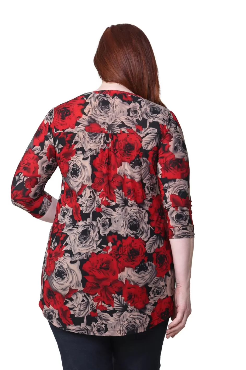 Cheap Plus Size La Cera Midnight Roses Print Tunic Plus Tops