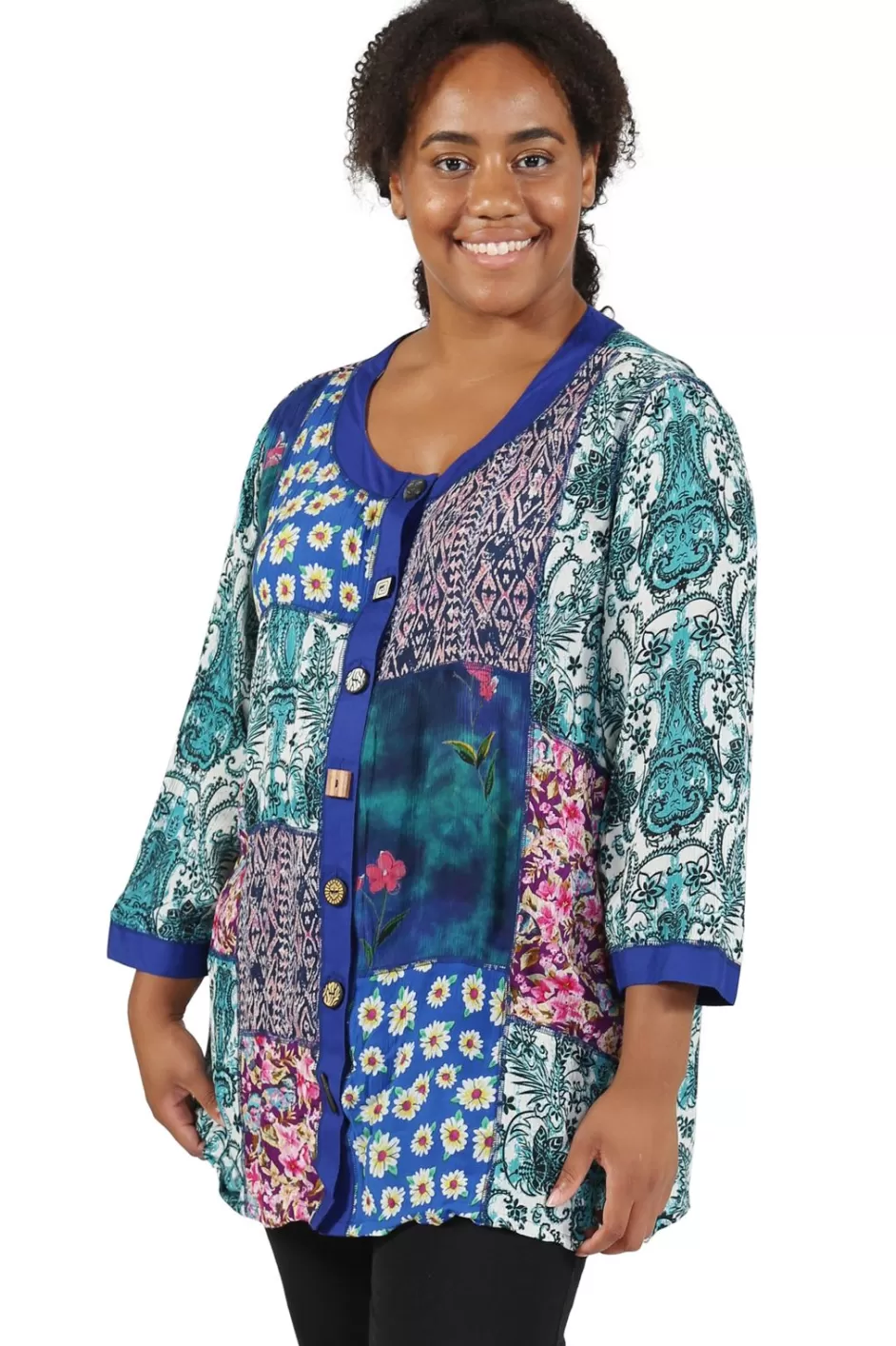 Cheap Plus Size La Cera Multi Patchwork Top Plus Tops