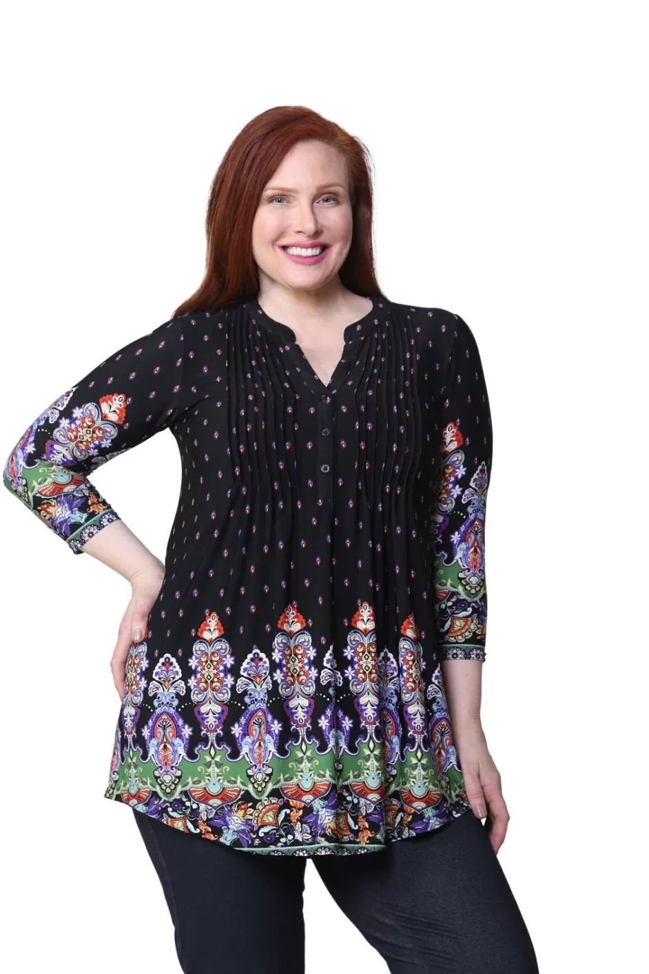 Best Sale Plus Size La Cera Renaissance Paisley Print Tunic Plus Tops