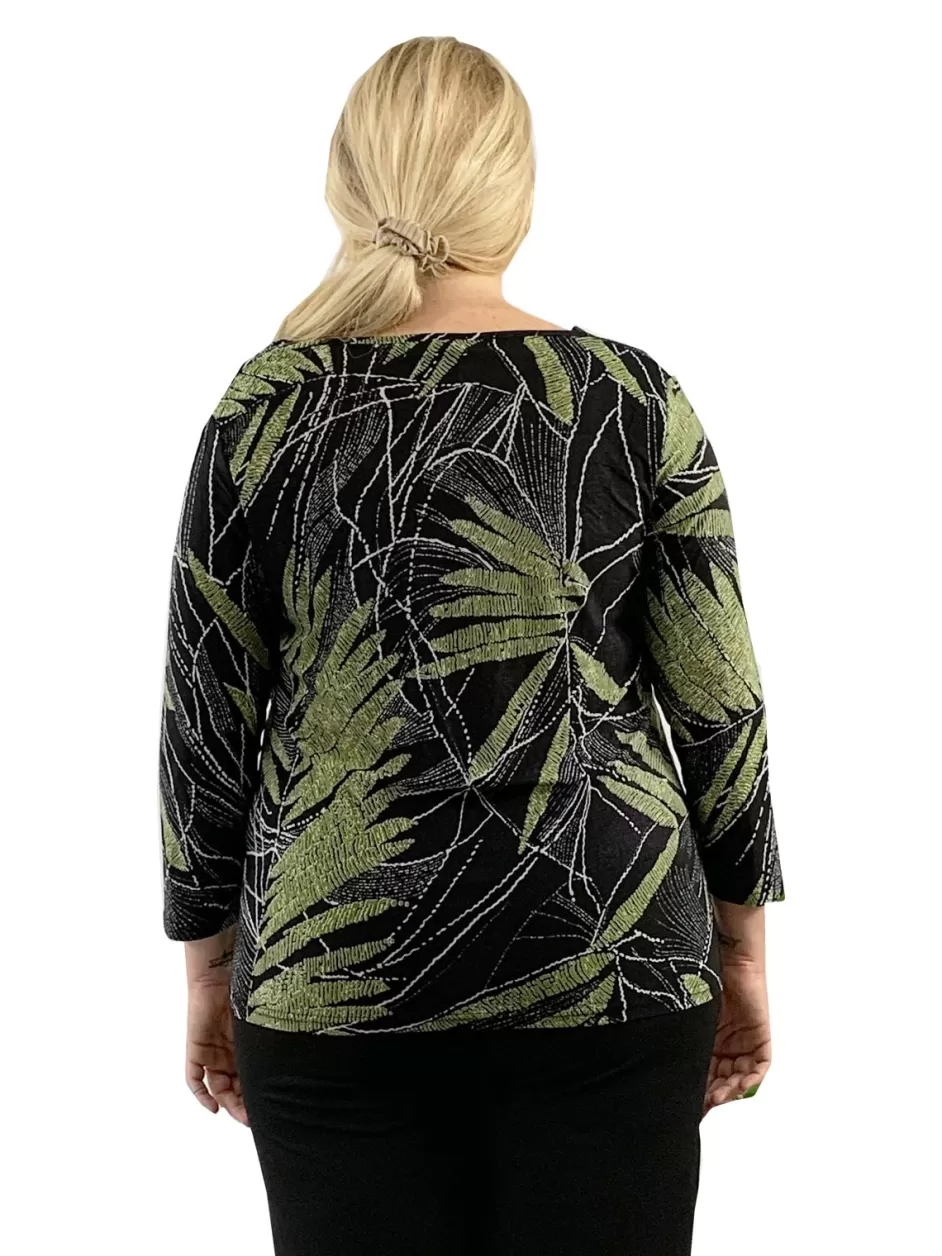Cheap Plus Size La Cera Savannah Palm Print Cowl Neck Top Plus Tops