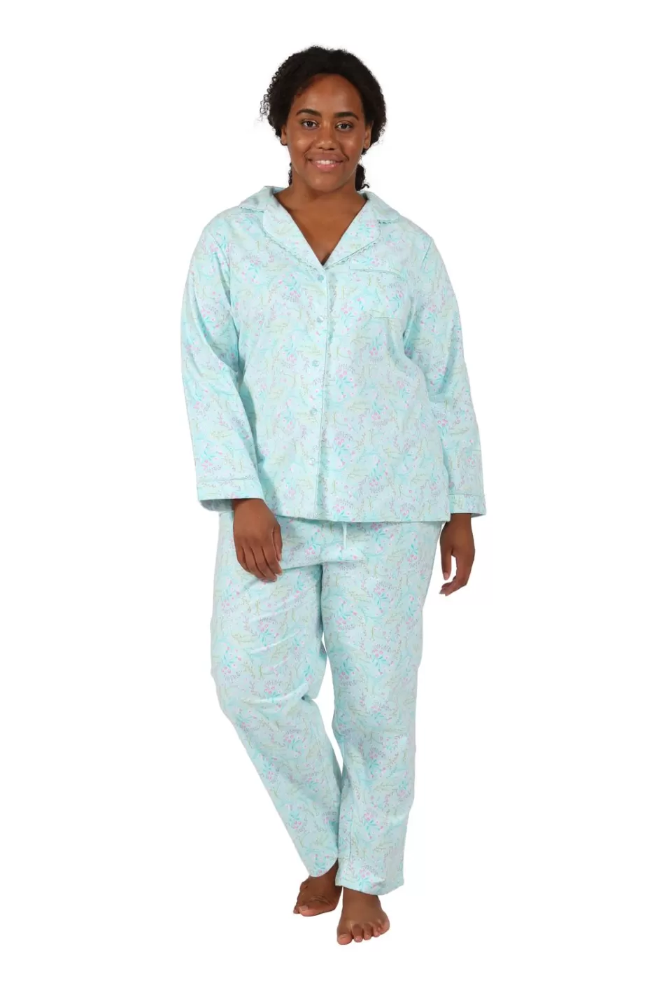 Sale Plus Size Wispy Floral Long Flannel Pajama Set Pajamas