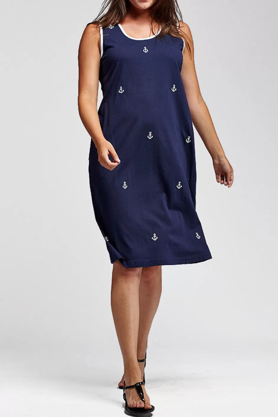 Flash Sale Sleeveless Anchor Print Dress Knit Dresses
