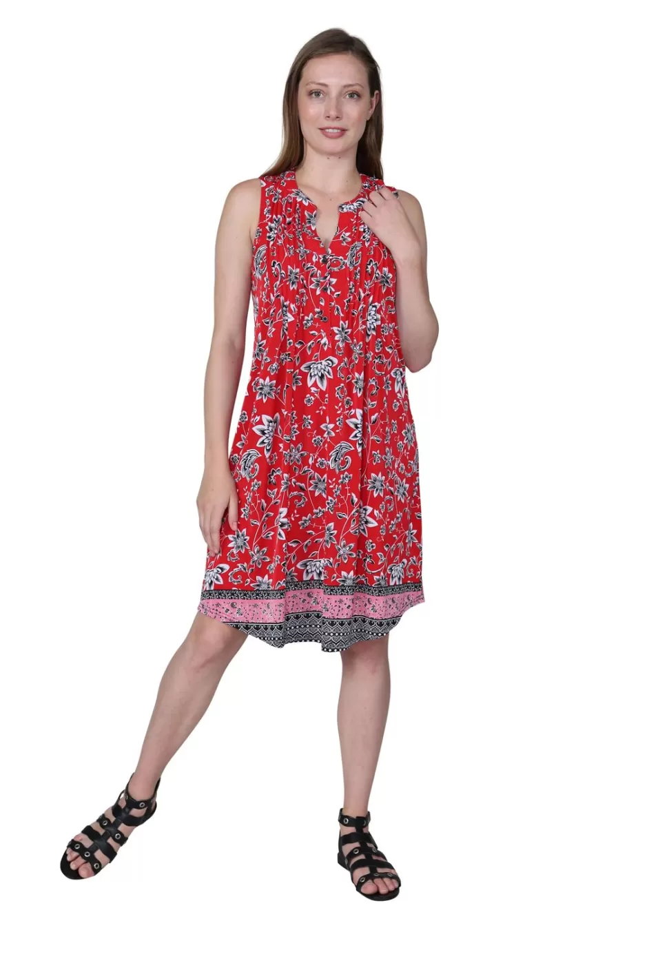 Fashion Sleeveless Dress With Border Print Knit Dresses