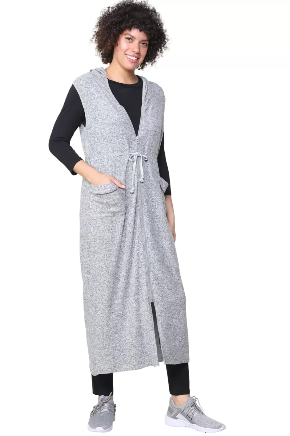 Outlet The Sleeveless Long Zip Hoodie Tops